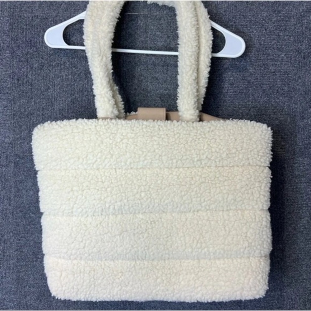 Sherpa quilted faux shearling tote bag cream beige‎ teddy cute coquette cozy